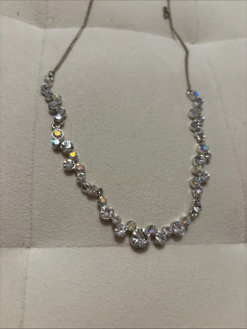 Silver Crystal Pendant Necklace - Clear/Iridescent